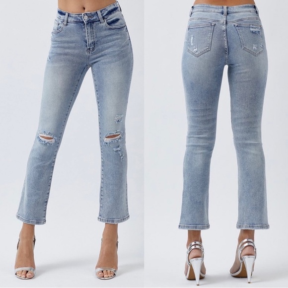 Risen Mid-Rise Distressed Straight Leg Jeans, Light Wash (3XL) - Picture 1 of 6